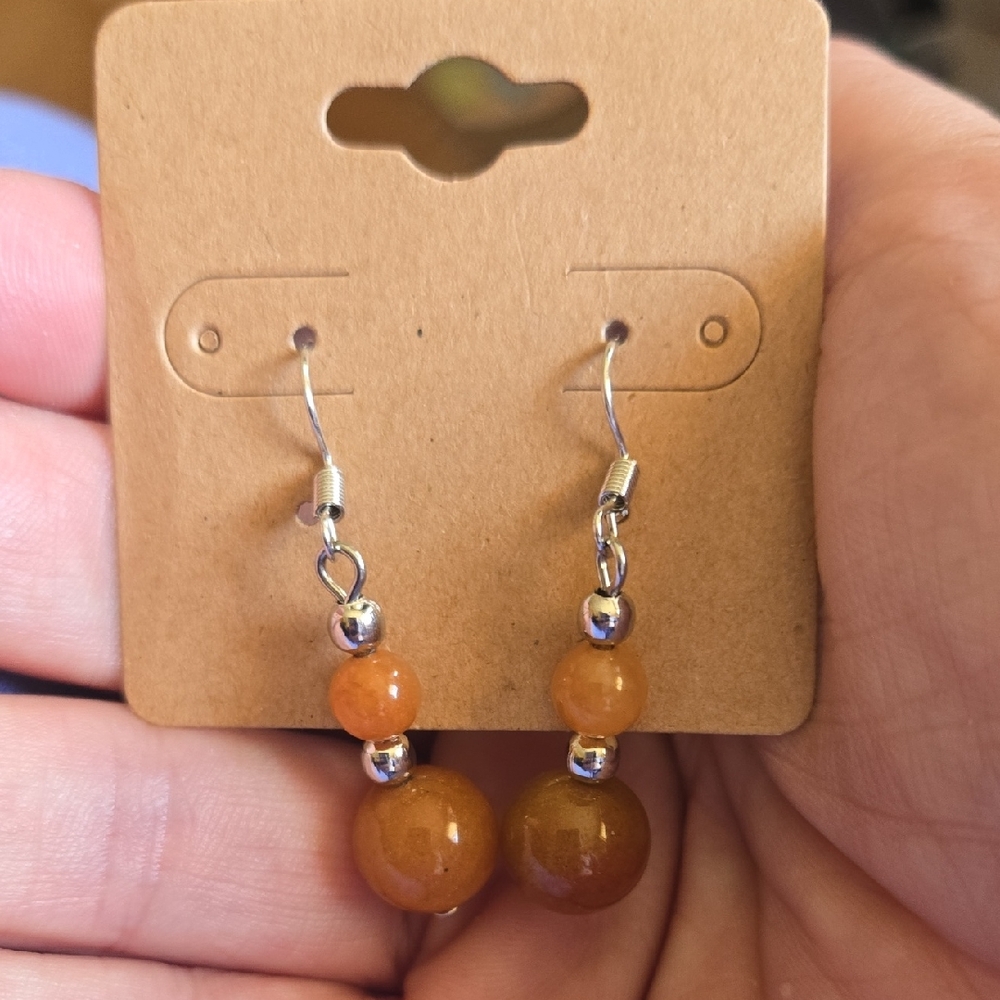 HANDNADE Orange gemstone Beaded Earrings